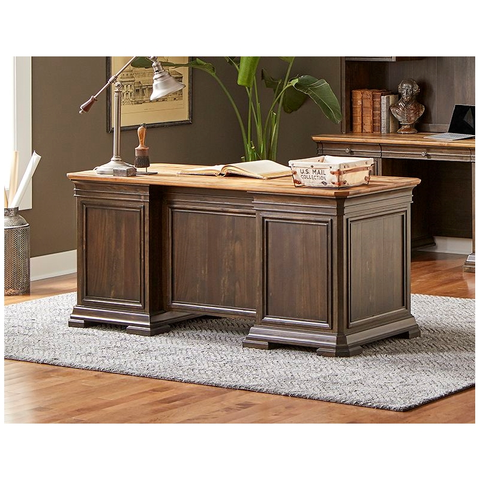 Double Pedestal Executive Desk Solid Wood Plank Top Fully Assembled Brown