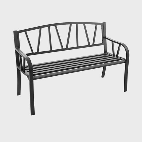 Patio Garden Bench with Metal Frame and Slatted Seat-Black