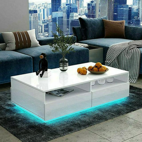 LED Coffee Table Rectangular High Gloss Coffee Tea Table Modern Center Table