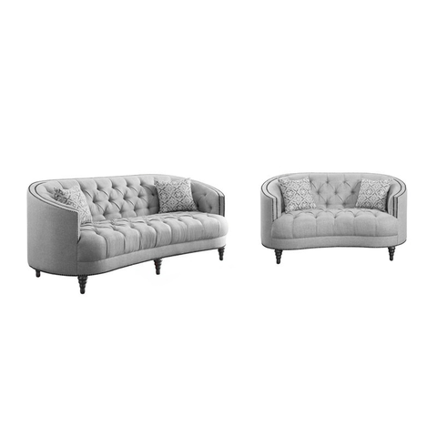 Avonlea 2-Piece Sloped Arm Upholstered Fabric Sofa Set in Gray