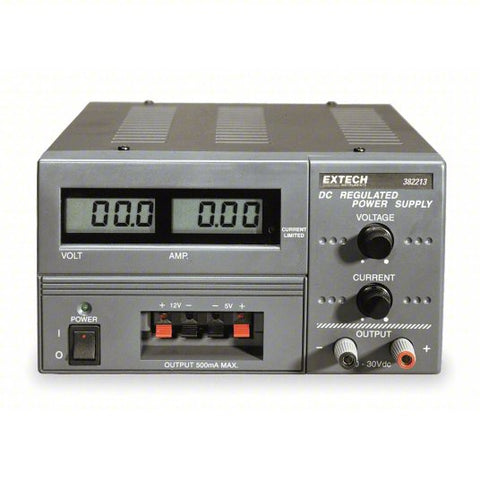 Triple Output DC Power Supply: Outputs: 0 to 30V DC / 0 to 3ADC (1), 5V DC / 0.5ADC (2)