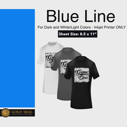 Blue Line Dark Iron On Heat Transfer Paper for Inkjet 8.5 X 11 - 75 Sheets