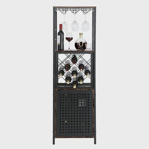 Industrial Bar Cabinet  Wine Bar Home Table with Wine Rack & Glass Holder