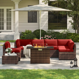 Syid 6 - Person Outdoor Slanted-Back Sectional Sofa With Coffee Table