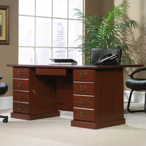 Sauder Heritage Hill Engineered Wood Large Executive Desk in Classic Cherry