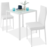 3-Piece Kitchen Dining Table Set w/ Glass Tabletop