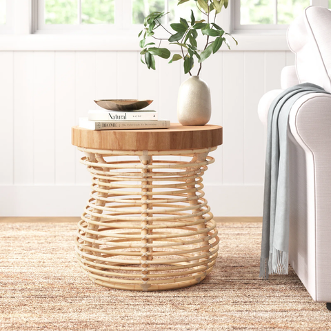 Lottie Solid Wood Frame End Table-tan