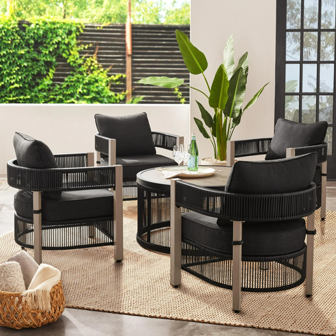 Better Homes & Gardens Tarren 5-Piece Wicker Outdoor Conversation Set, Black