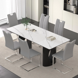 Luxurious Modern Dining Table Sets for 6: Sintered Stone Table with 6 PU Leather Chairs