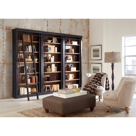 Traditional 8' Tall Wood Bookcase Wall With Ladder Aged Office Bookcases Black