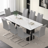 Luxurious Modern Dining Table Sets for 8: Sintered Stone Table with 8 PU Leather Chairs