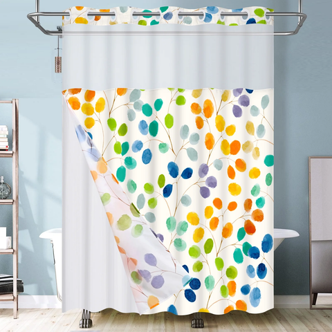 Ikfashoni No Hook Fabric Shower Curtain with Snap in Liner