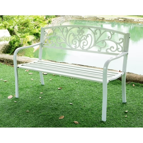 Garden Bench White Scroll Backrest 50 Inch Long-white