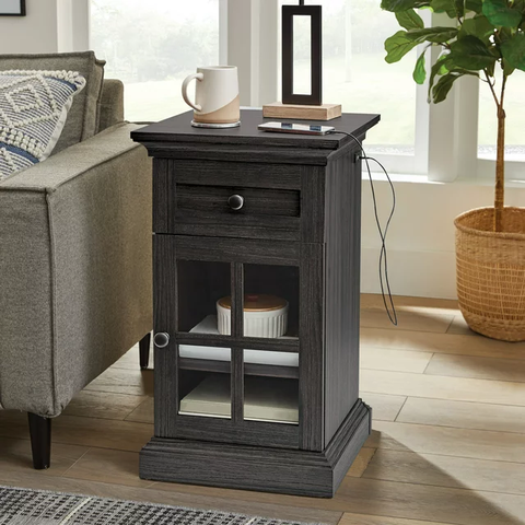 Canton End Table with USB, Tobacco Oak