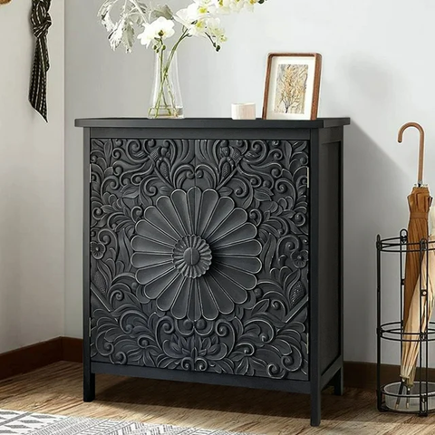 2-Door Accent Cabinet with Flower Pattern