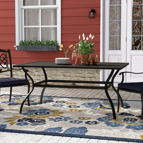 Birmadevi Powder-coated Metal Frame Black Rectangular Outdoor Patio Dining Table