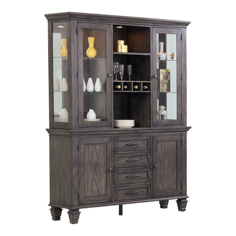 Bowery Hill Wood Lighted China Cabinet/Wine Storage in Gray Finish