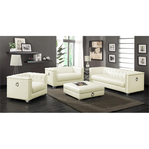 Coaster Chaviano 4-piece Modern Faux Leather Upholstered Tufted Sofa Set White