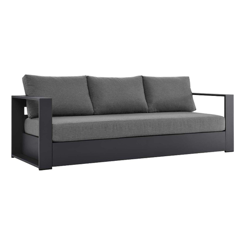 Modern Powder-Coated Aluminum/Fabric Outdoor Sofa in Charcoal/Gray