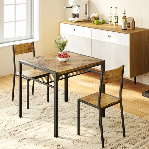 Modern Dining Room Table Set for 2 with Storage Shelf for Kitchen/Small Spaces, Retro