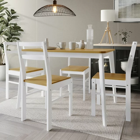 Minimalist Two Tone 5-Piece Wood Dining Table Set, White