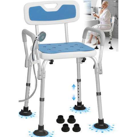 RELOIVE Shower Chair Bath Seat with Back and Padded Armrests,6 Height Adjustable, Supports up to 350 lbs, White