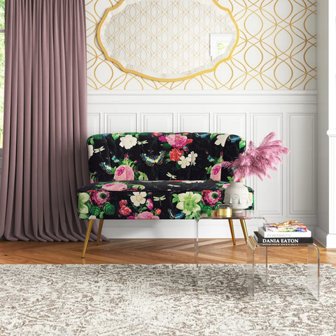 Claudie Flora Printed Armless Loveseat with Metal Legs