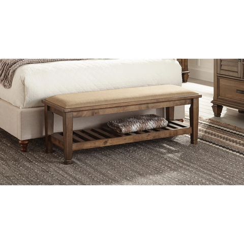 Brookfield Burnished Oak Upholstered Bench