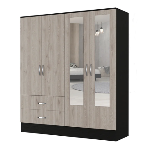 Florencia Mirrored Armoire Black Wengue/Light Grey Engineered Wood