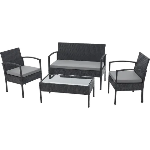 4-Piece Rattan Outdoor Patio Set, Open Leg, Black