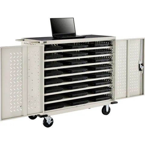 Mobile Charging Cart for 24 Chromebooks & Tablets, Putty, Assembled