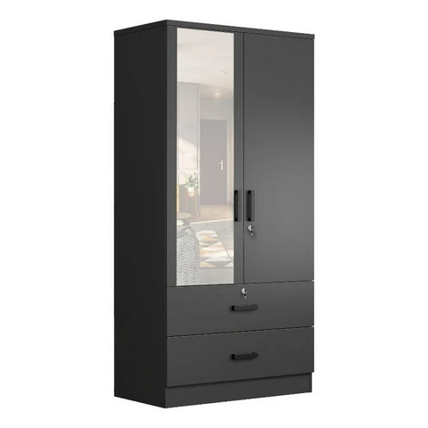 Grace Armoire Wardrobe with Mirror & Drawers in Black