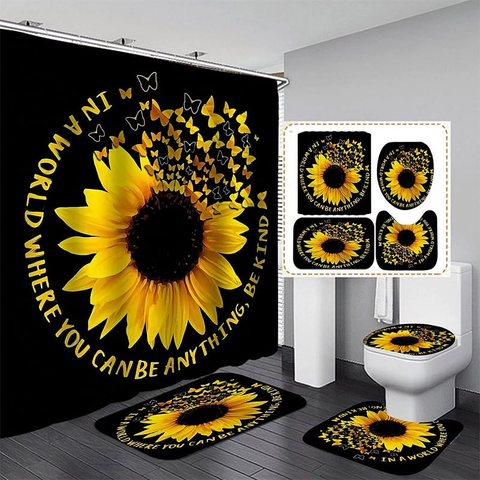 BSHAPPLUS 16pc Bathroom Sets Sunflower Shower Curtain Sets