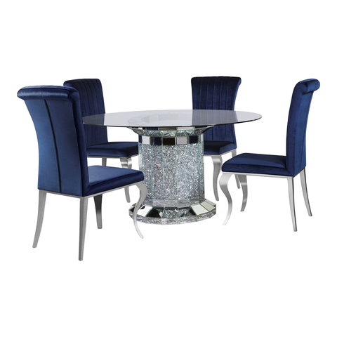 Ellie 5-piece Glass Cylinder Pedestal Dining Room Set Mirror and Blue