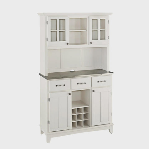 HomeStock Modern Minimalism Off White Wood Buffet with Hutch