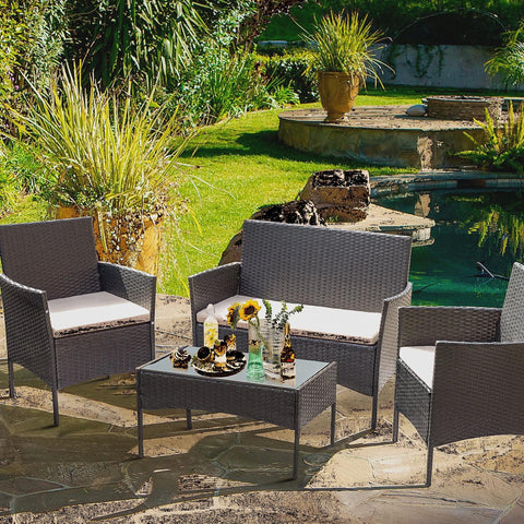 Lacoo 4 Piece Outdoor Patio Furniture PE Rattan Wicker Table and Chairs Set, Beige