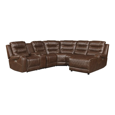 6PC Power Reclining Sectional w/ Right Chaise in Brown