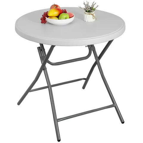 32 in Round Granite White Plastic Folding Table