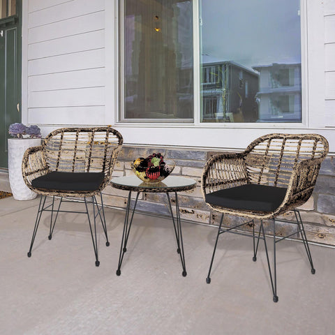 3-Piece Outdoor Wicker Conversation Furniture Set w/ (2) Chairs