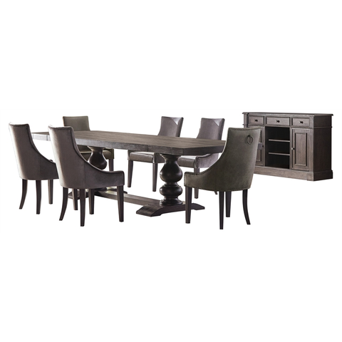 8-piece Rectangular Trestle Wood Dining Set Brown and Gray