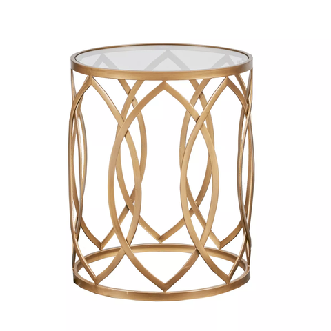 Gaige Metal Eyelet Accent Table: Gold, Glass Top