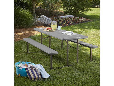 Cosco 6 ft. Folding Blow Mold, Dark Wood Grain with Gray Legs Picnic Table