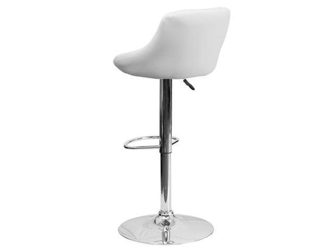 White Vinyl Bucket Seat Adjustable Height Barstool with Diamond Pattern Back and Chrome Base