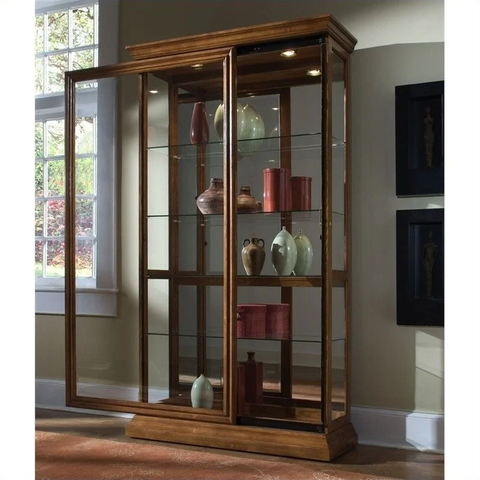 Hardwood 2 Way Sliding Door Curio Cabinet in Oak