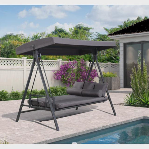 Outdoor Patio Porch Swing Adjustable Backrest, 3-Seat Swing Chair