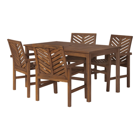 5-Piece Chevron Outdoor Patio Dining Set in Dark Brown