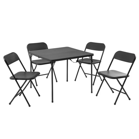 5 Piece Resin Card Folding Table and Four Folding Chairs Set, Black