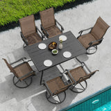 5 Piece Outdoor Dining Set, Iron Patio Furniture Set with 1.57 Inch Umbrella Hole for Lawn Backyard Balcony, Black and Brown