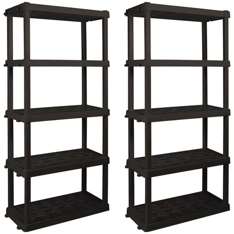 Large 5-Tier Shelving Unit, W36 x D18 x H74" Interlocking Multipurpose Organizer, Black, Pack of 2