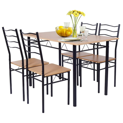 5 Piece Dining Table Set 29.5" with 4 Chairs Wood Metal Kitchen Breakfast Furniture Brown